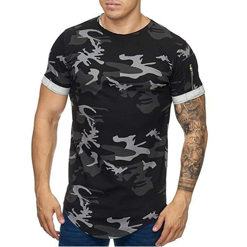 Camiseta de hombre con estampado de camuflaje degradado, informal, de manga corta