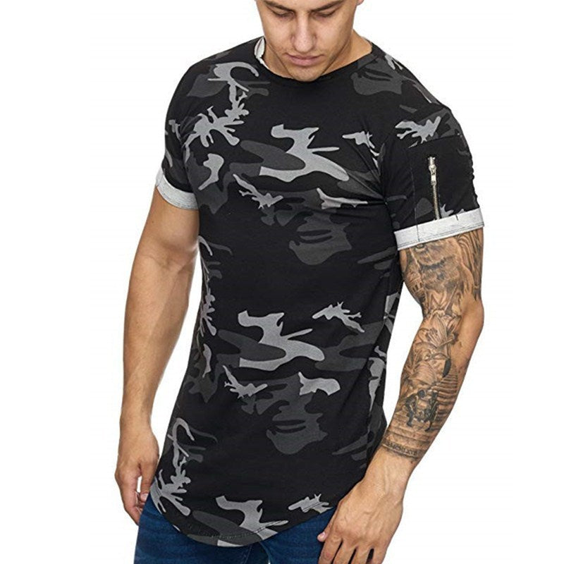 Camiseta de hombre con estampado de camuflaje degradado, informal, de manga corta