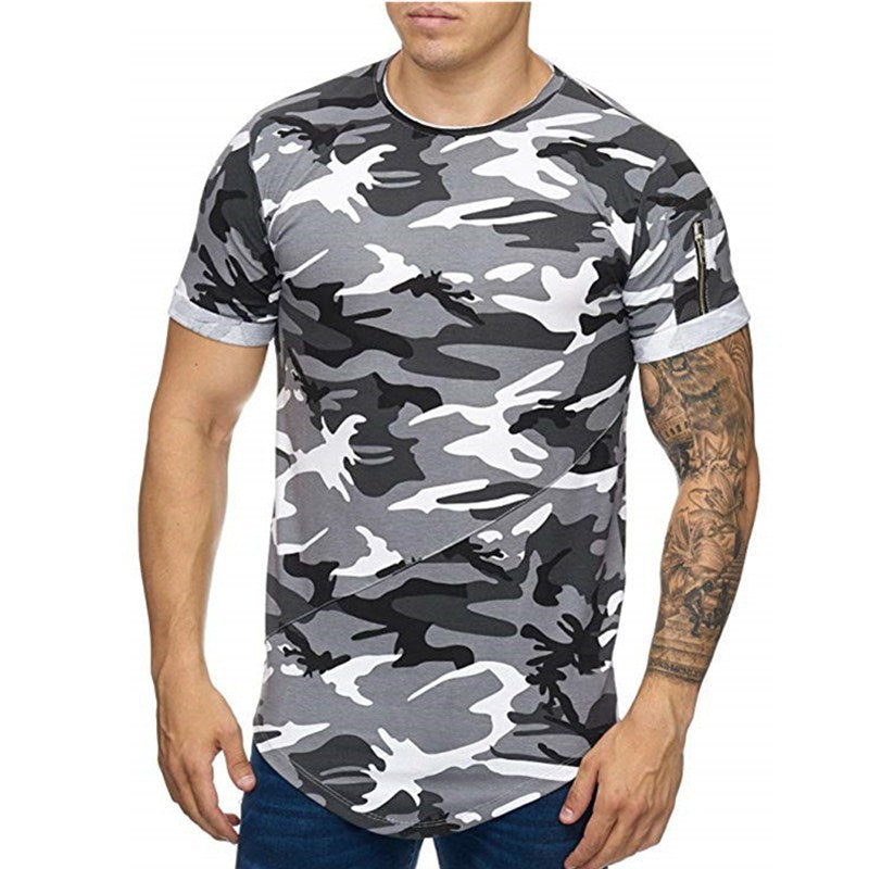 Camiseta de hombre con estampado de camuflaje degradado, informal, de manga corta