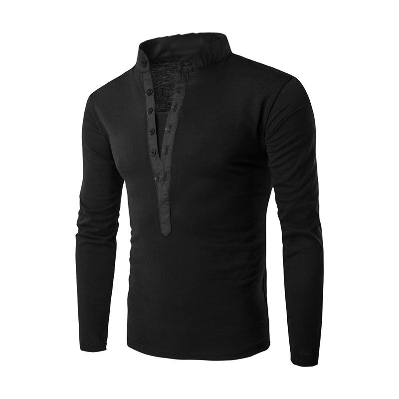Camiseta informal de manga larga, cuello alto y tapeta de botones