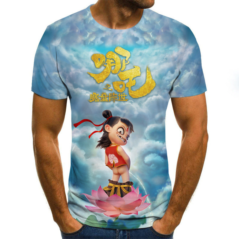 Camiseta informal de manga corta para hombre con estampado digital 3D de pƔjaro solitario y diseƱo suelto