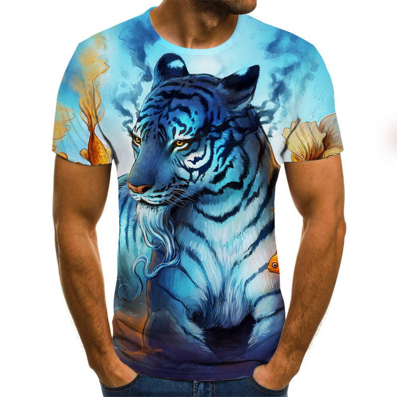 Camiseta informal de manga corta para hombre con estampado digital 3D de pƔjaro solitario y diseƱo suelto