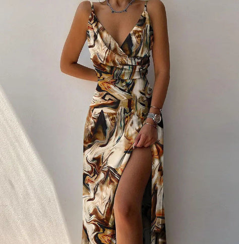 Vestido de verano con escote en V y abertura, sexy, ajustado, con tirantes, para mujer