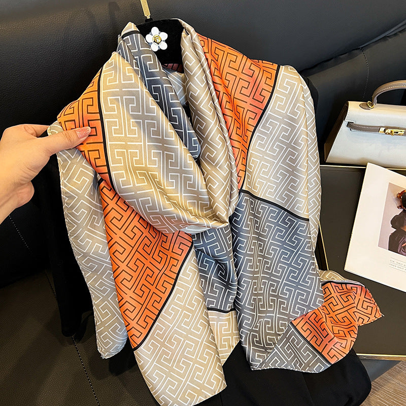 Elegante bufanda de seda de emulación para mujer, primavera y verano, protección solar larga