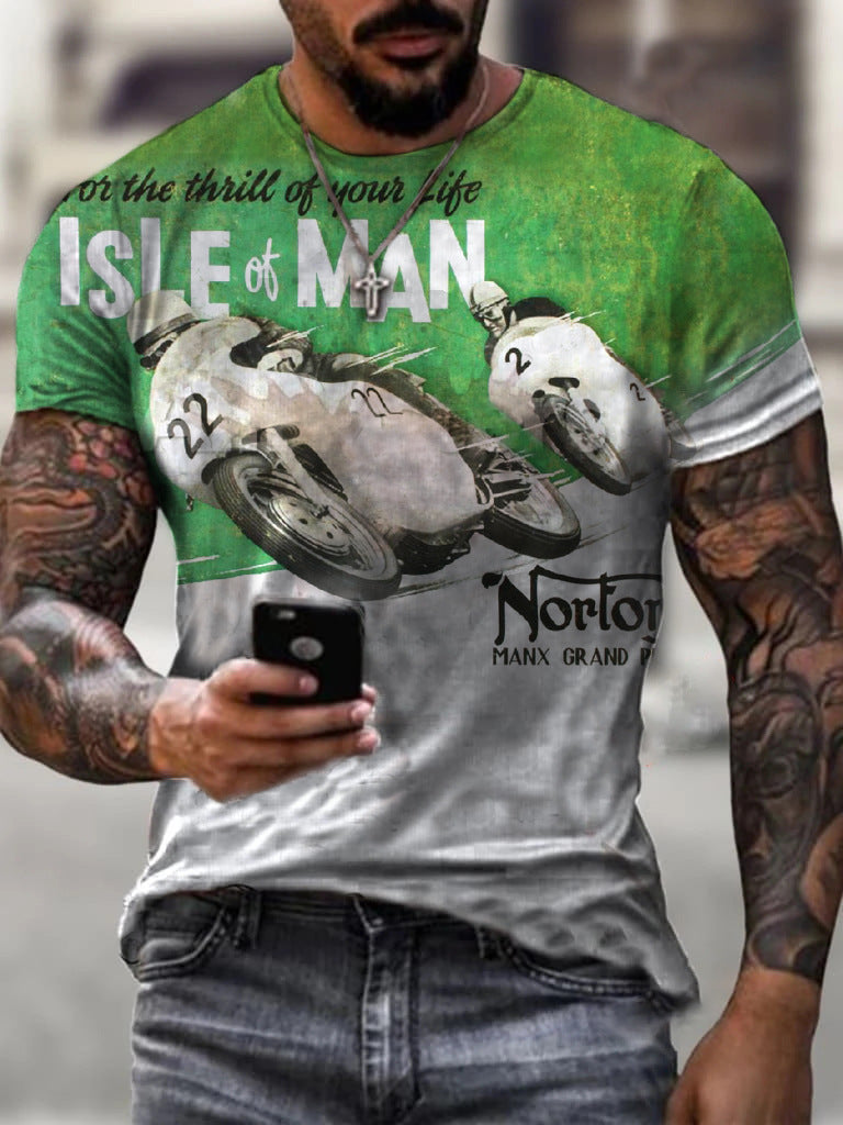 Camiseta deportiva informal de manga corta con estampado 3D para hombre