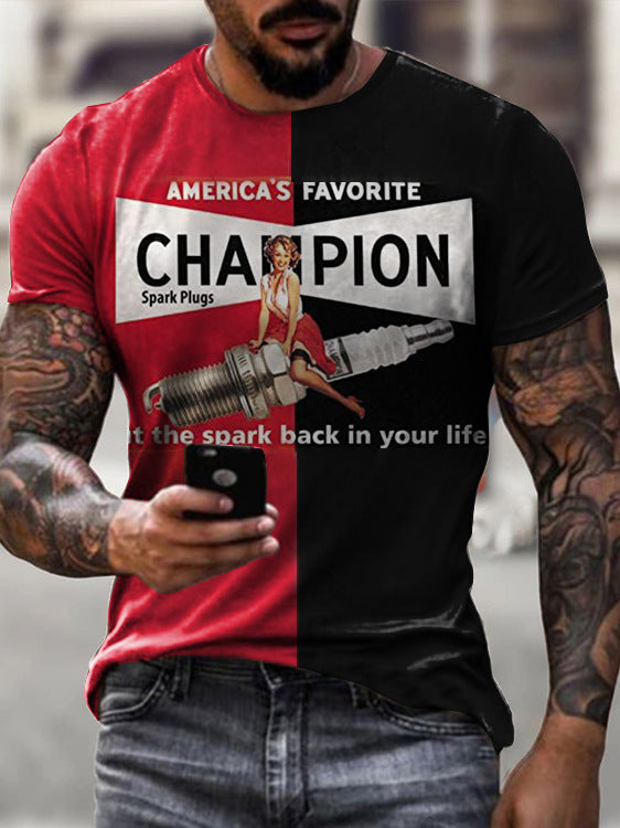 Camiseta deportiva informal de manga corta con estampado 3D para hombre