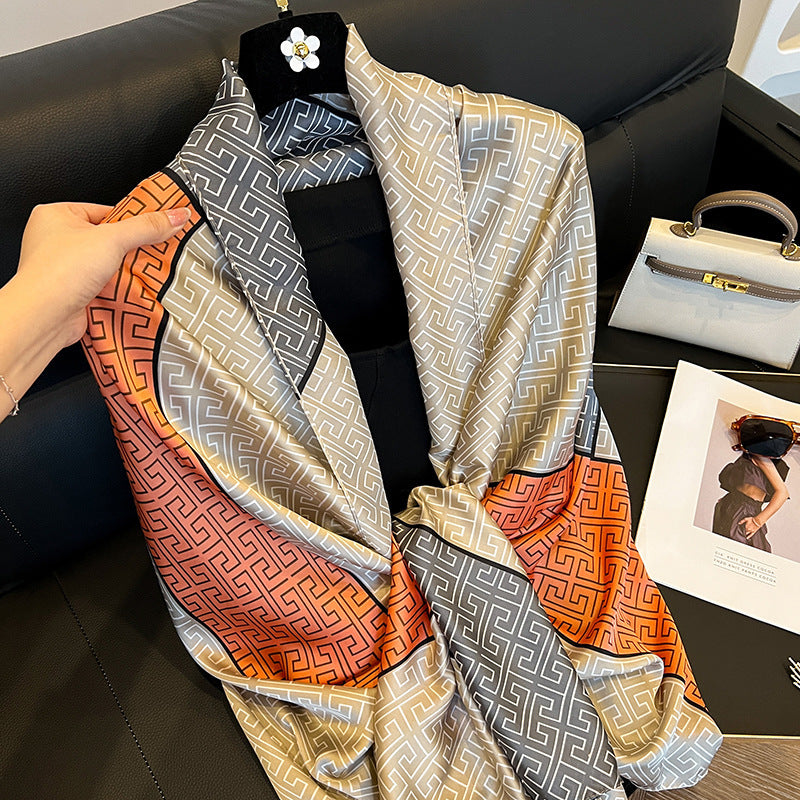 Elegante bufanda de seda de emulación para mujer, primavera y verano, protección solar larga