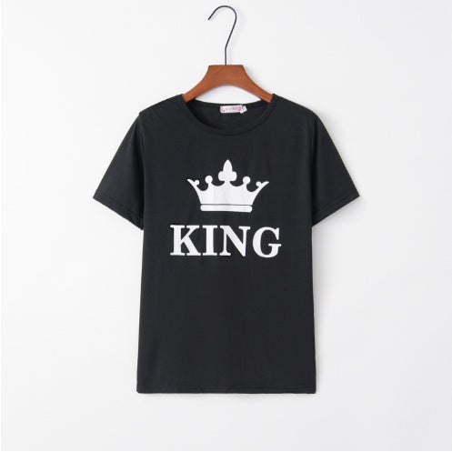 Camisetas negras con estampado de letras King Queen, camisetas casuales de algodón de manga corta de verano, camisetas holgadas de marca para parejas