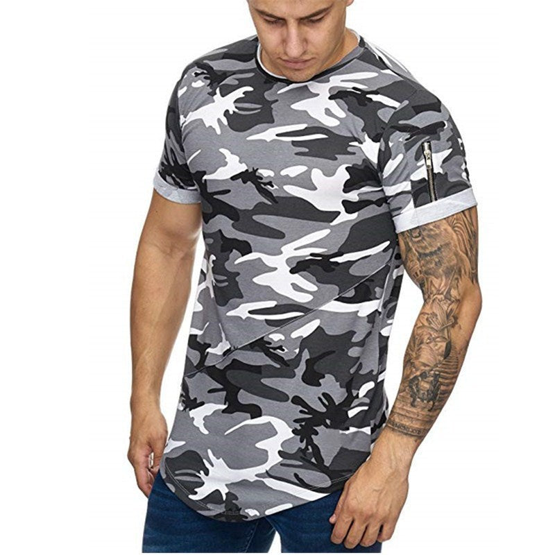 Camiseta de hombre con estampado de camuflaje degradado, informal, de manga corta