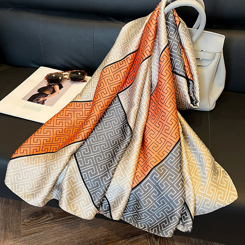 Elegante bufanda de seda de emulación para mujer, primavera y verano, protección solar larga