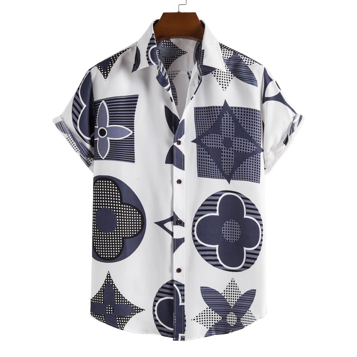 Camisa casual de manga corta sencilla para hombre con estampado de rayas
