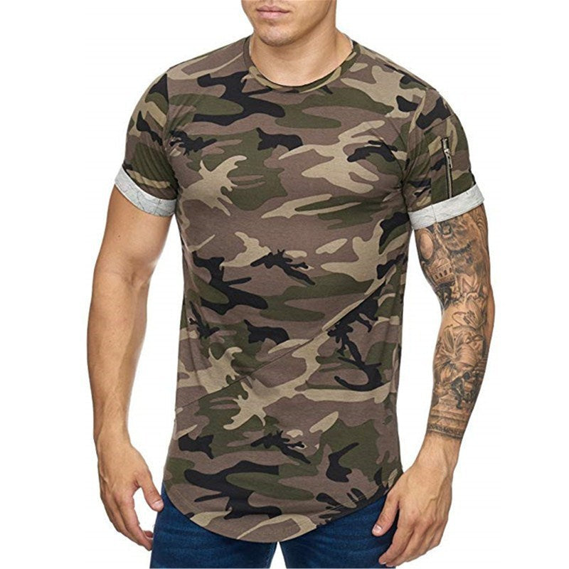 Camiseta de hombre con estampado de camuflaje degradado, informal, de manga corta
