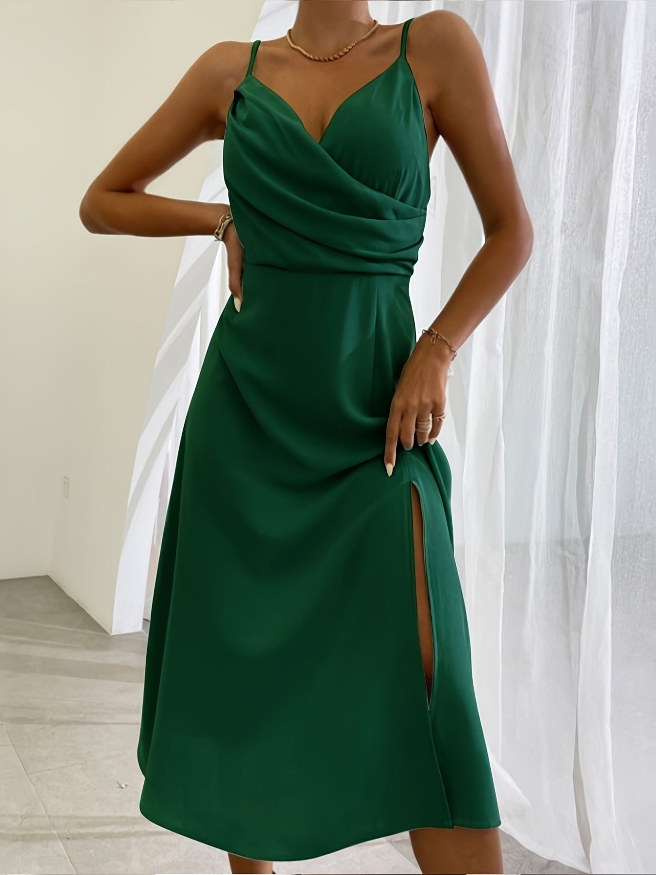 Vestido de verano con escote en V y abertura, sexy, ajustado, con tirantes, para mujer