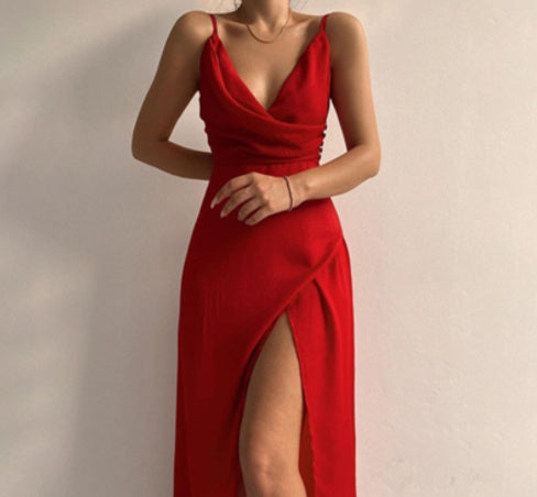 Vestido de verano con escote en V y abertura, sexy, ajustado, con tirantes, para mujer