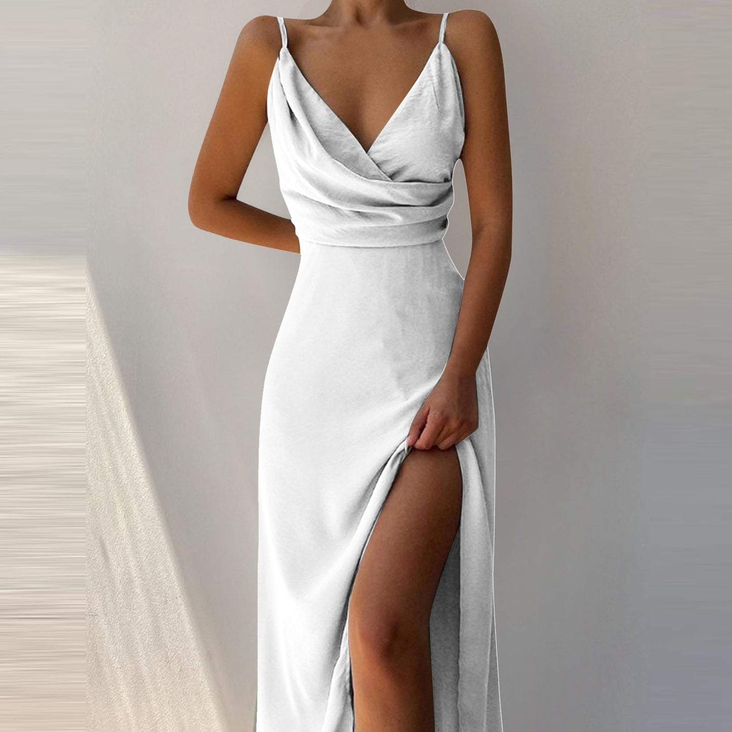 Vestido de verano con escote en V y abertura, sexy, ajustado, con tirantes, para mujer