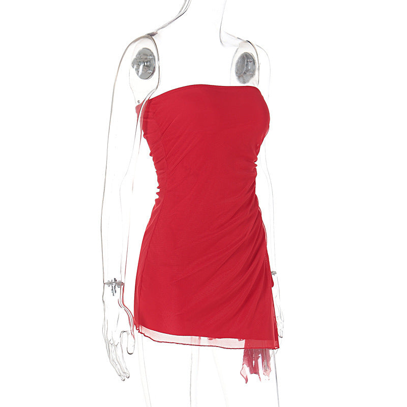 Vestido tubo Y2K con abertura en la parte superior, de verano, a la moda, sin espalda, corto, para mujer