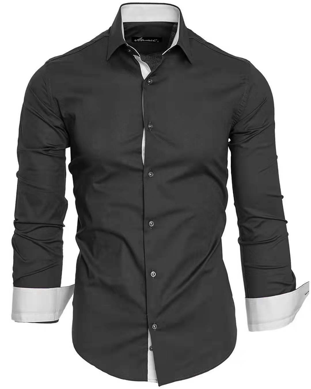 Camisa casual de manga larga Tiansi para hombre con contraste de colores