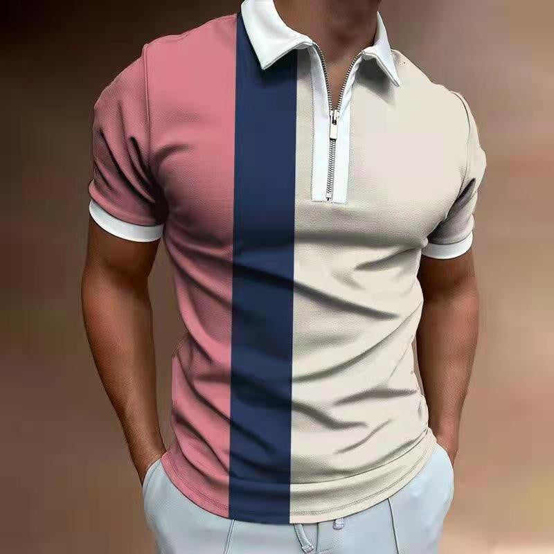 Camiseta POLO de hombre con estampado de rayas, manga corta y solapa
