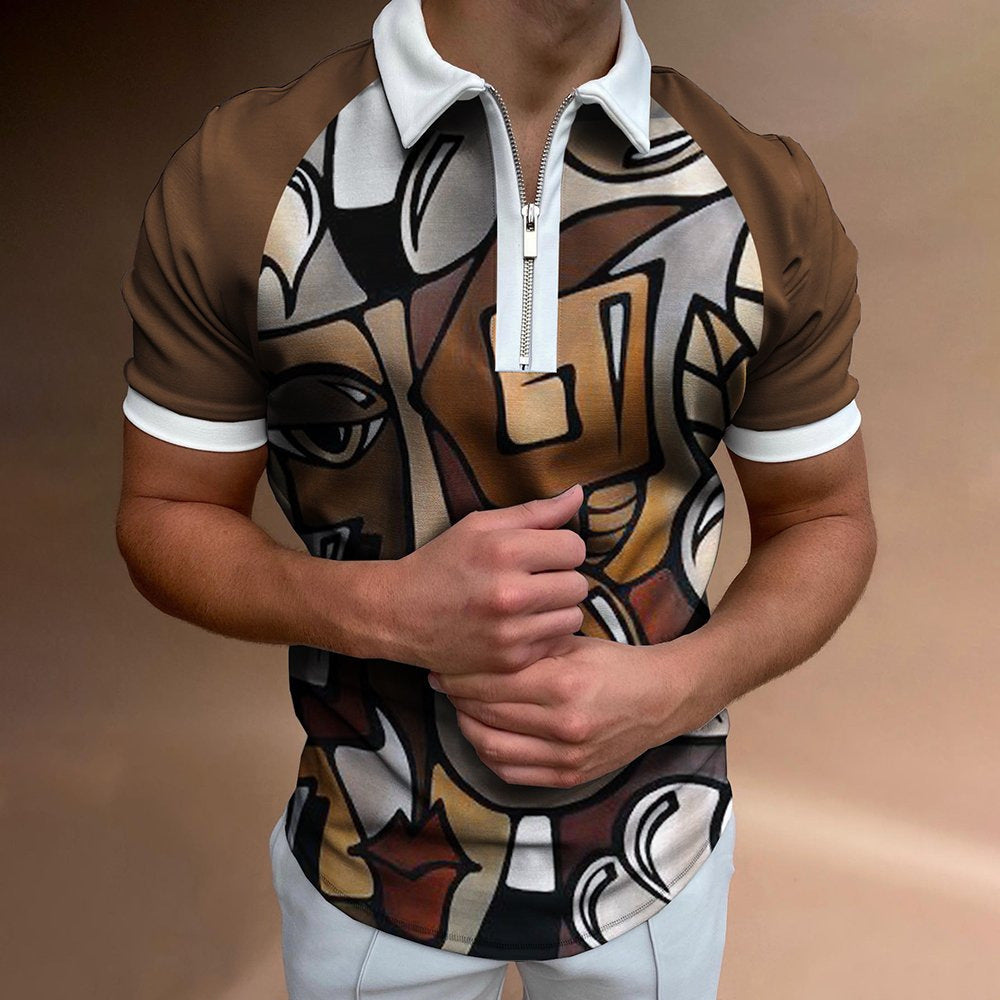 Camiseta POLO de hombre con estampado de rayas, manga corta y solapa