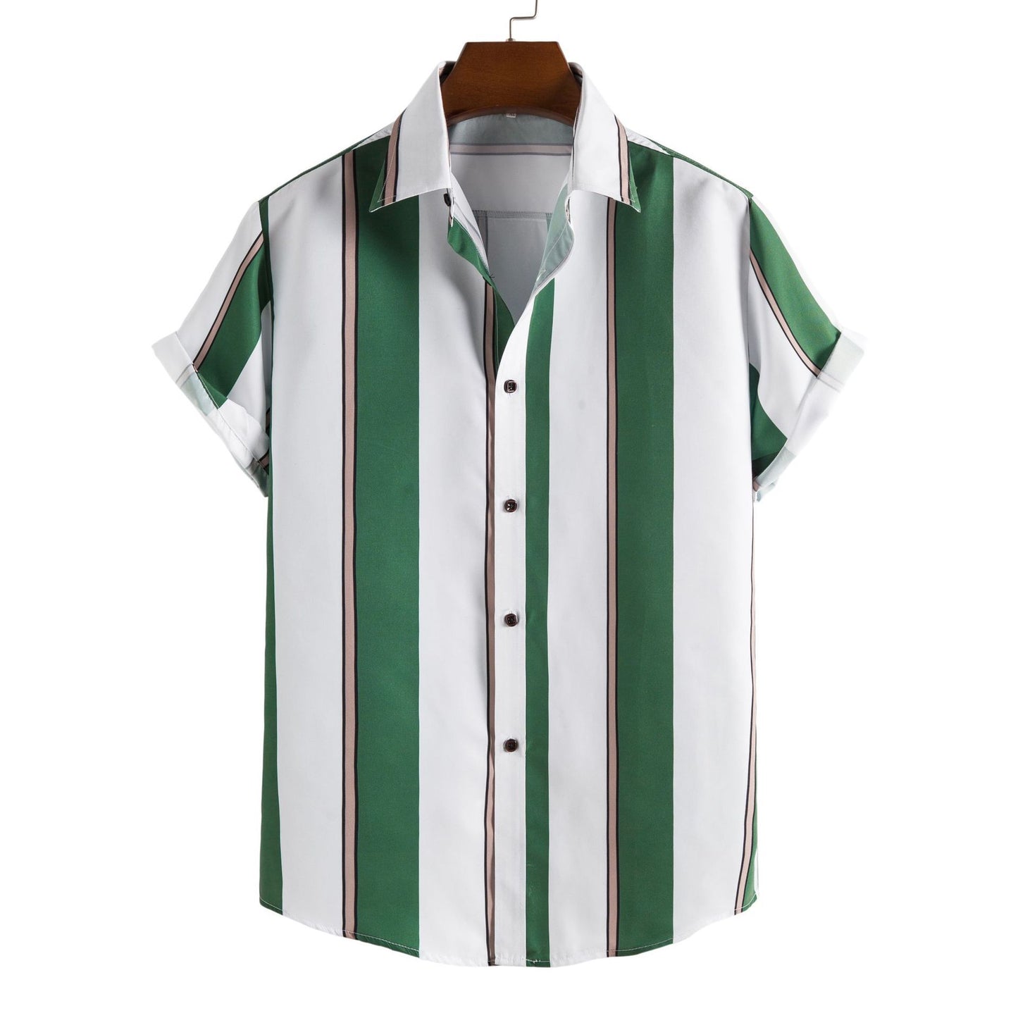 Camisa casual de manga corta sencilla para hombre con estampado de rayas