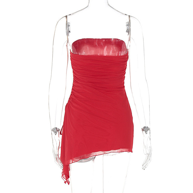 Vestido tubo Y2K con abertura en la parte superior, de verano, a la moda, sin espalda, corto, para mujer