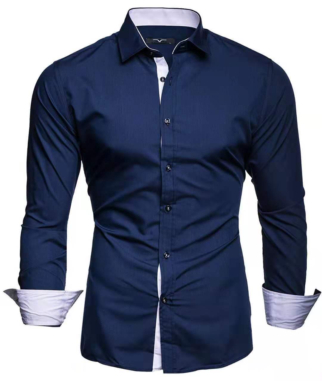Camisa casual de manga larga Tiansi para hombre con contraste de colores