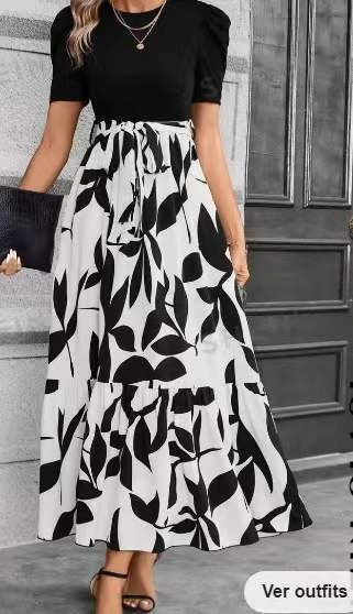 Vestido elegante de cuello redondo con estampado floral estilo vacaciones exóticas