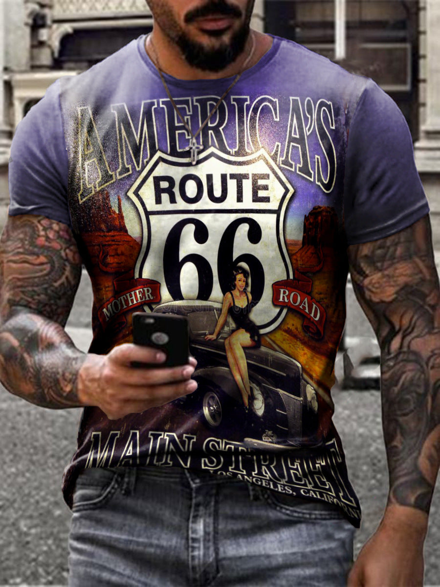 Camiseta deportiva informal de manga corta con estampado 3D para hombre