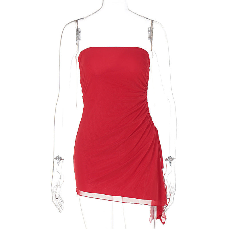 Vestido tubo Y2K con abertura en la parte superior, de verano, a la moda, sin espalda, corto, para mujer