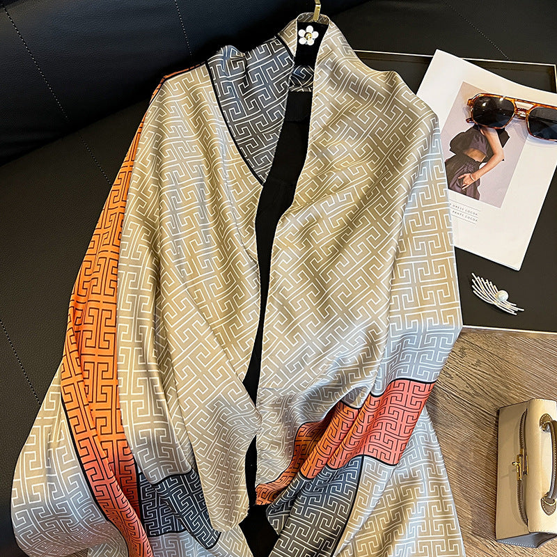 Elegante bufanda de seda de emulación para mujer, primavera y verano, protección solar larga