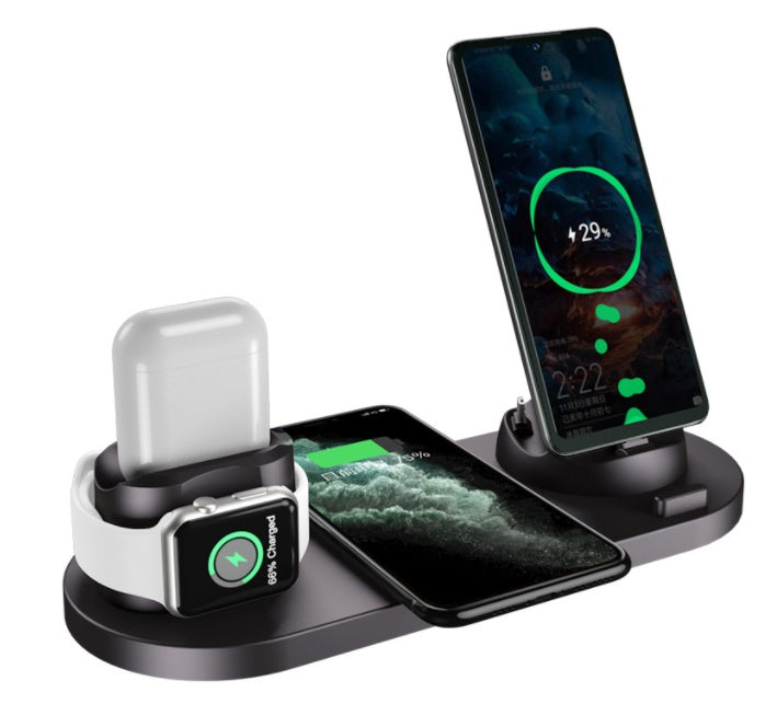 Cargador inalámbrico para teléfonos celulares, cargador rápido para teléfono, almohadilla de carga rápida para teléfono, reloj, estación de carga 6 en 1