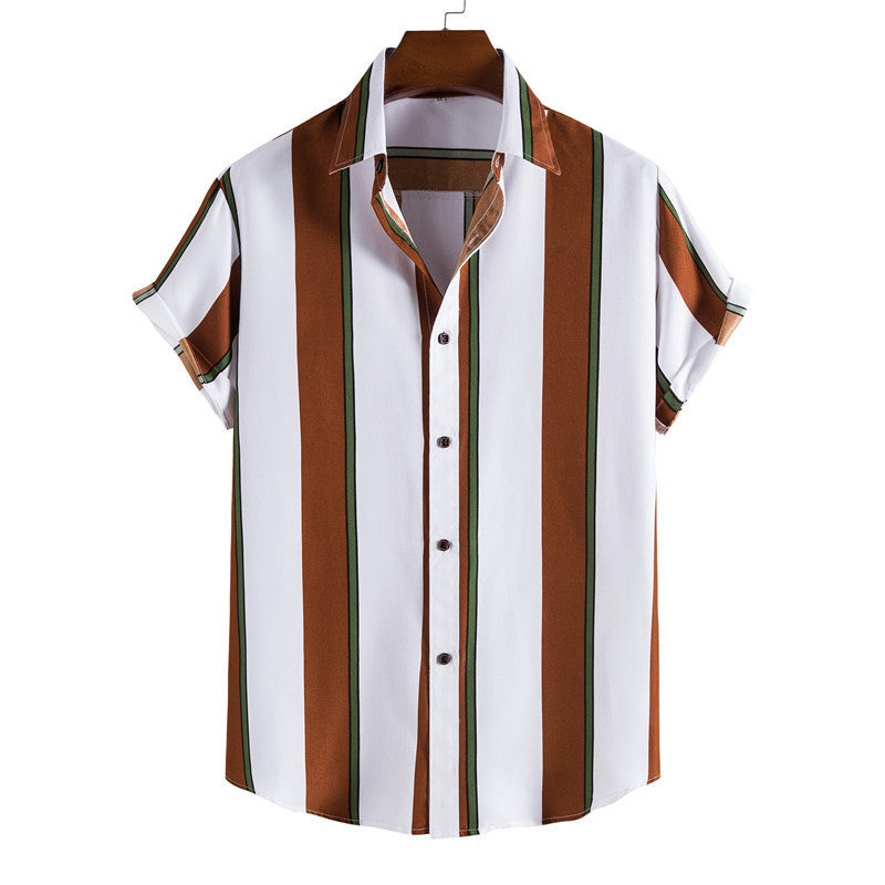Camisa casual de manga corta sencilla para hombre con estampado de rayas