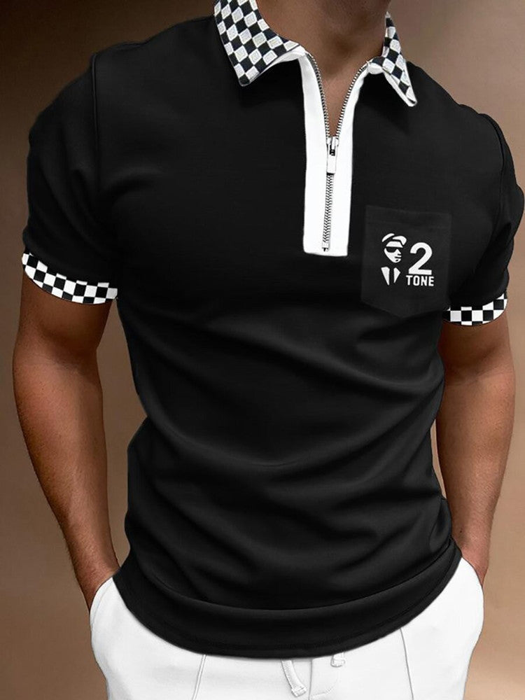 Camiseta POLO de hombre con estampado de rayas, manga corta y solapa