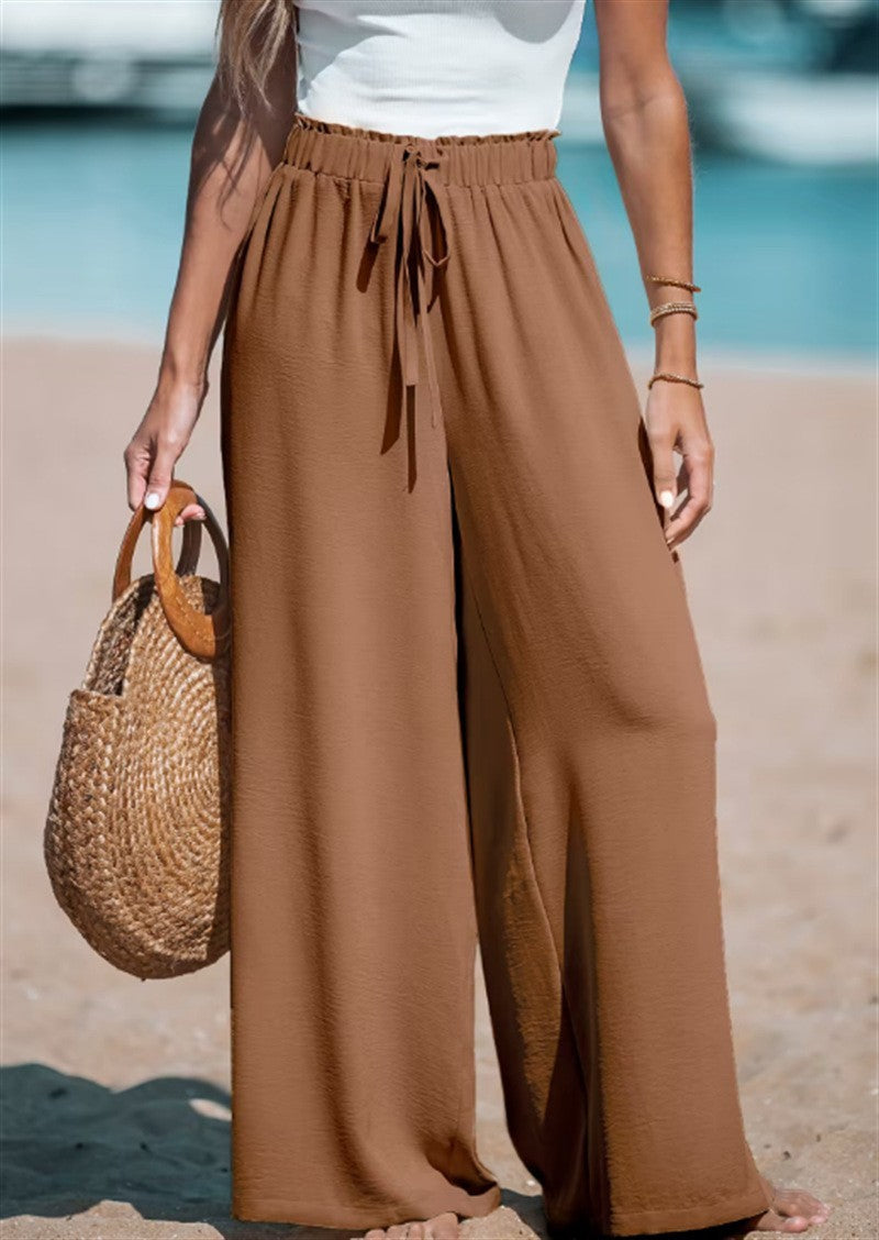 Pantalones anchos casuales sueltos con cordón falso de moda para mujer