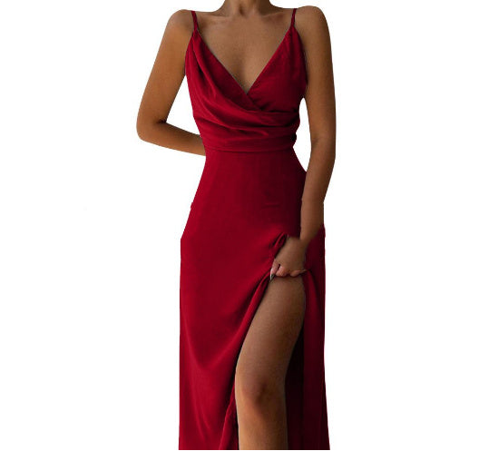 Vestido de verano con escote en V y abertura, sexy, ajustado, con tirantes, para mujer