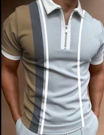Camiseta POLO de hombre con estampado de rayas, manga corta y solapa