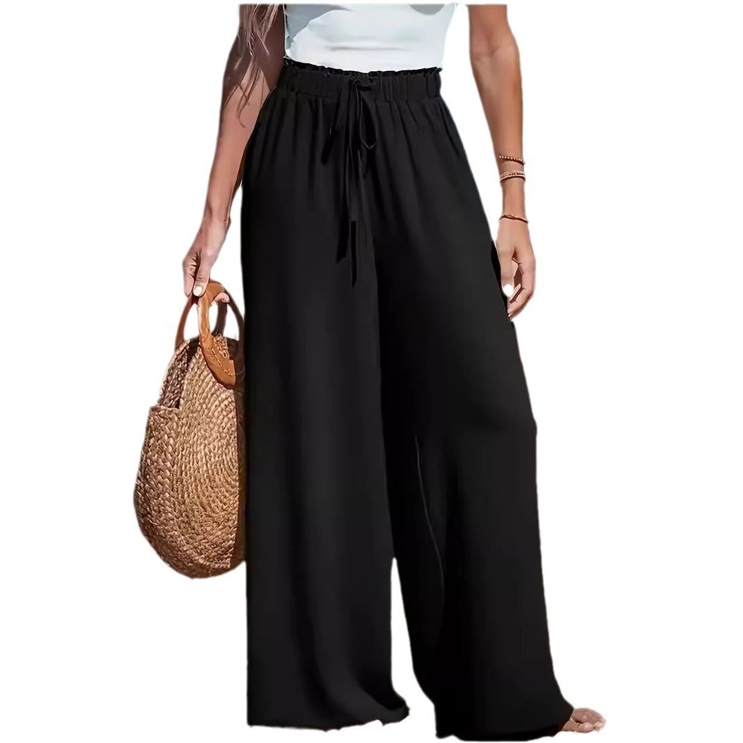 Pantalones anchos casuales sueltos con cordón falso de moda para mujer