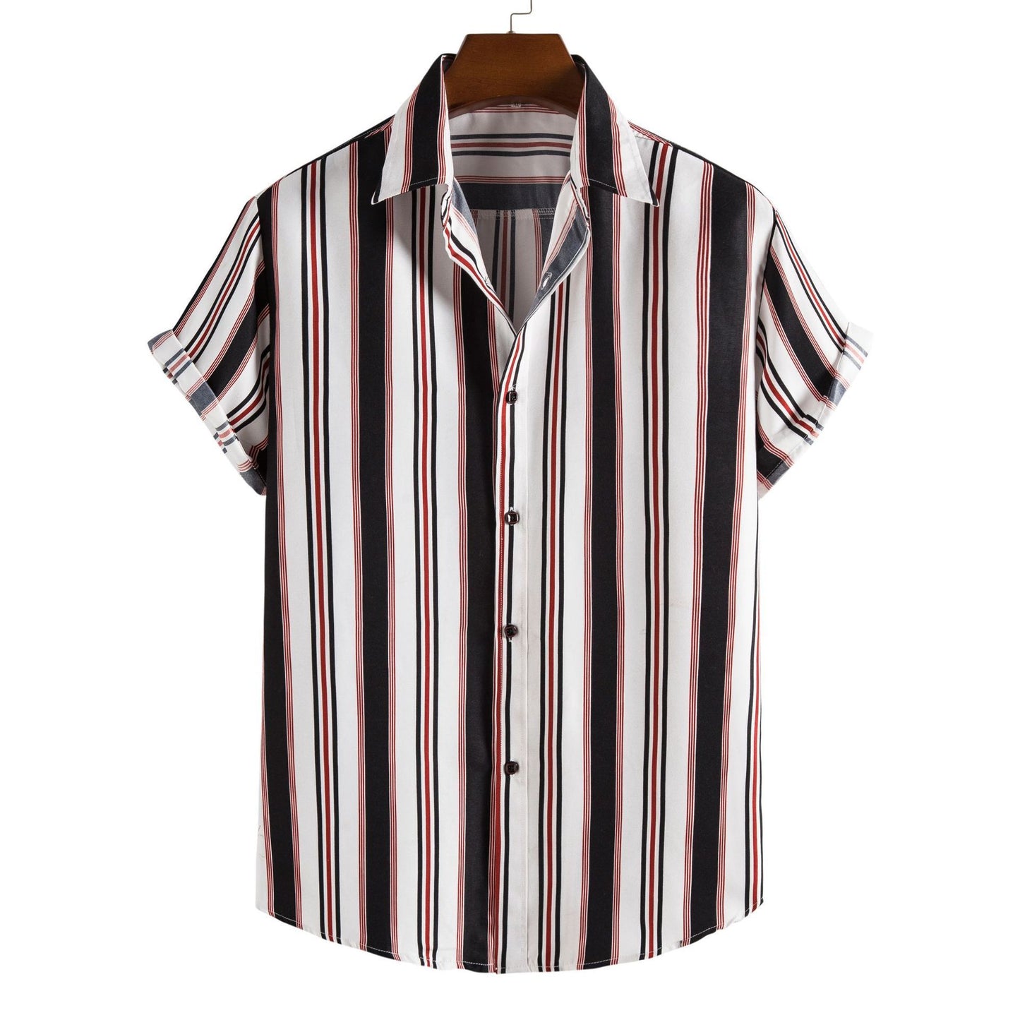 Camisa casual de manga corta sencilla para hombre con estampado de rayas