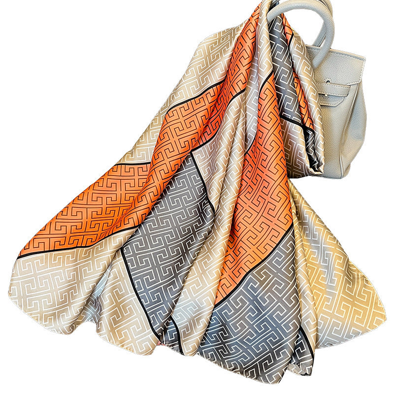 Elegante bufanda de seda de emulación para mujer, primavera y verano, protección solar larga