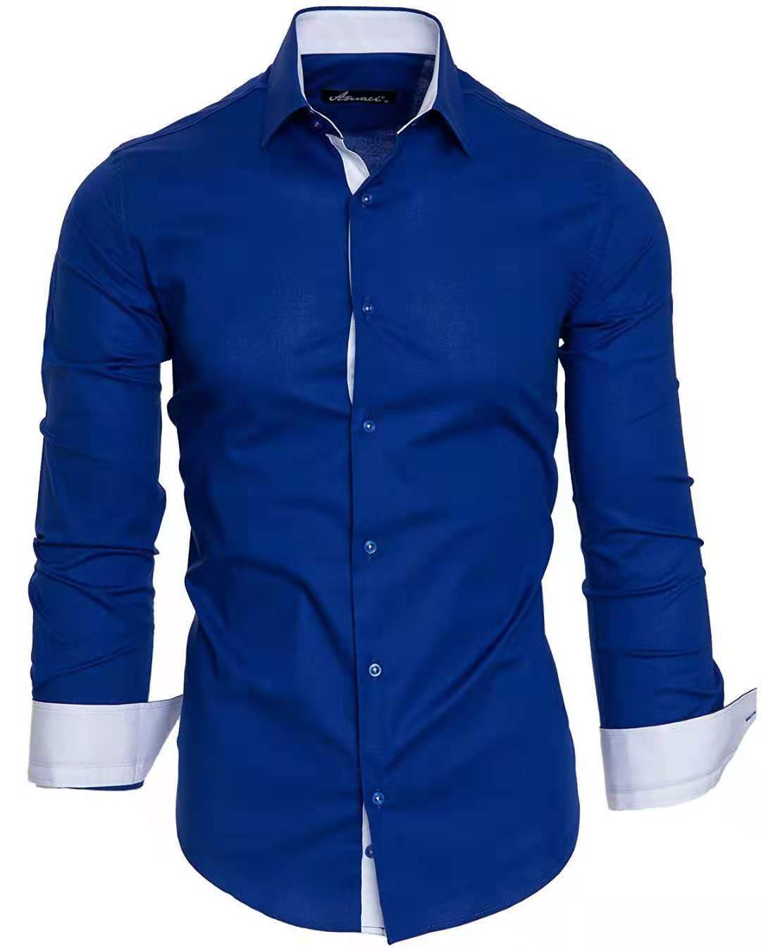 Camisa casual de manga larga Tiansi para hombre con contraste de colores