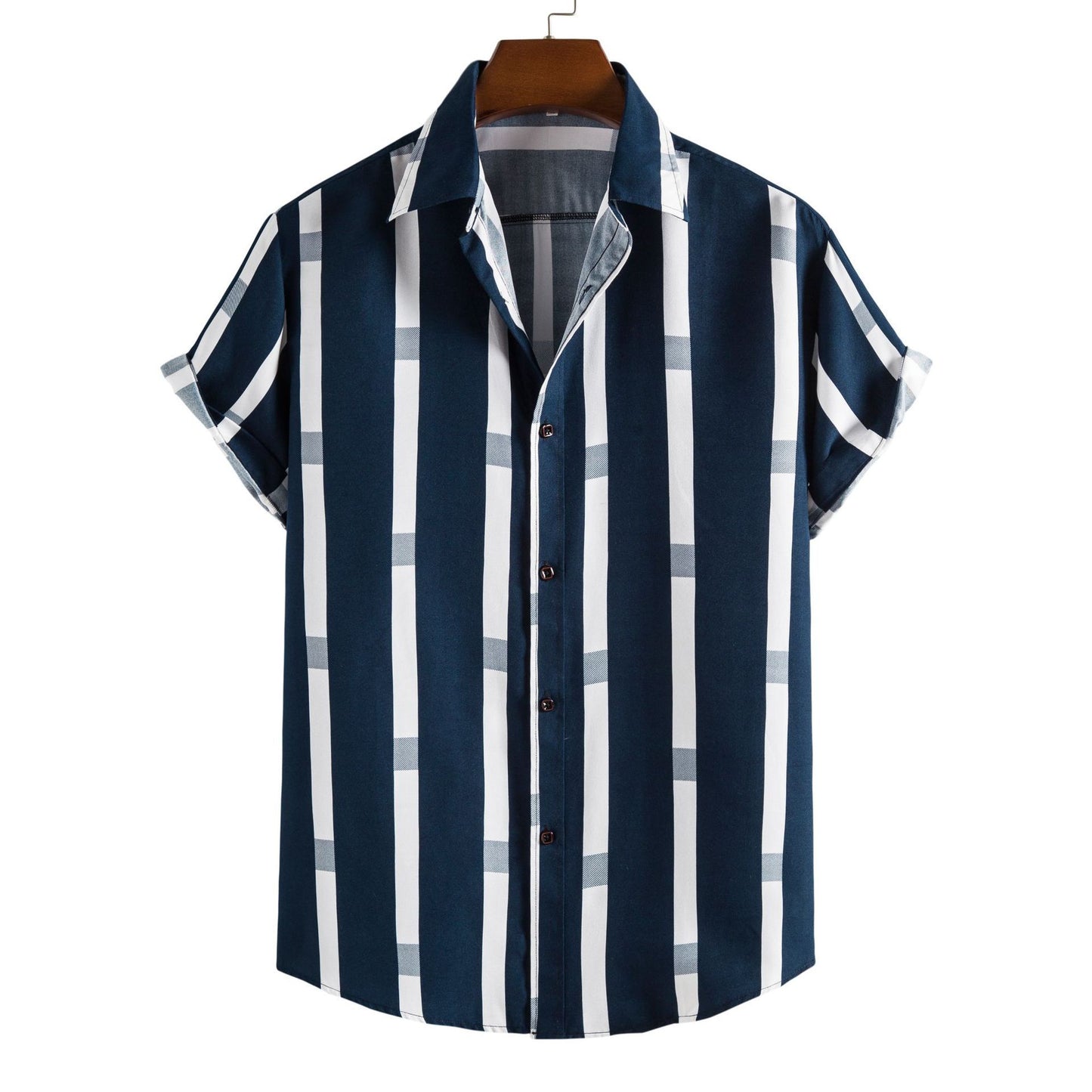 Camisa casual de manga corta sencilla para hombre con estampado de rayas