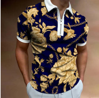 Camiseta POLO de hombre con estampado de rayas, manga corta y solapa