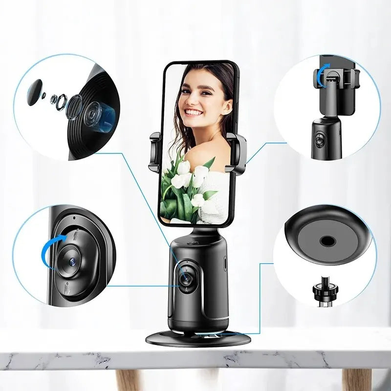 Cardán con seguimiento facial automático de 360 grados, estabilizador inteligente con IA, soporte para teléfono inteligente, video, vlogs, trípode en vivo