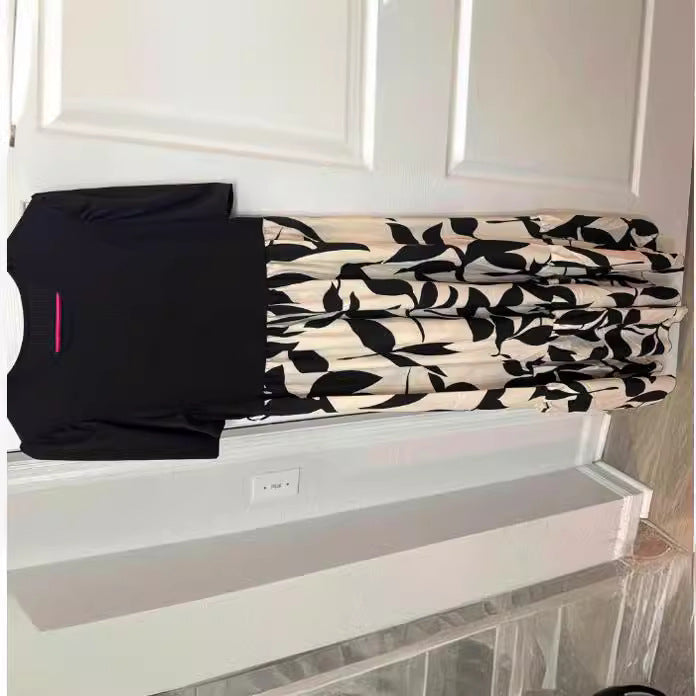 Vestido elegante de cuello redondo con estampado floral estilo vacaciones exóticas