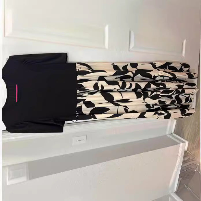 Vestido elegante de cuello redondo con estampado floral estilo vacaciones exóticas