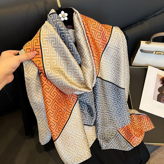 Elegante bufanda de seda de emulación para mujer, primavera y verano, protección solar larga