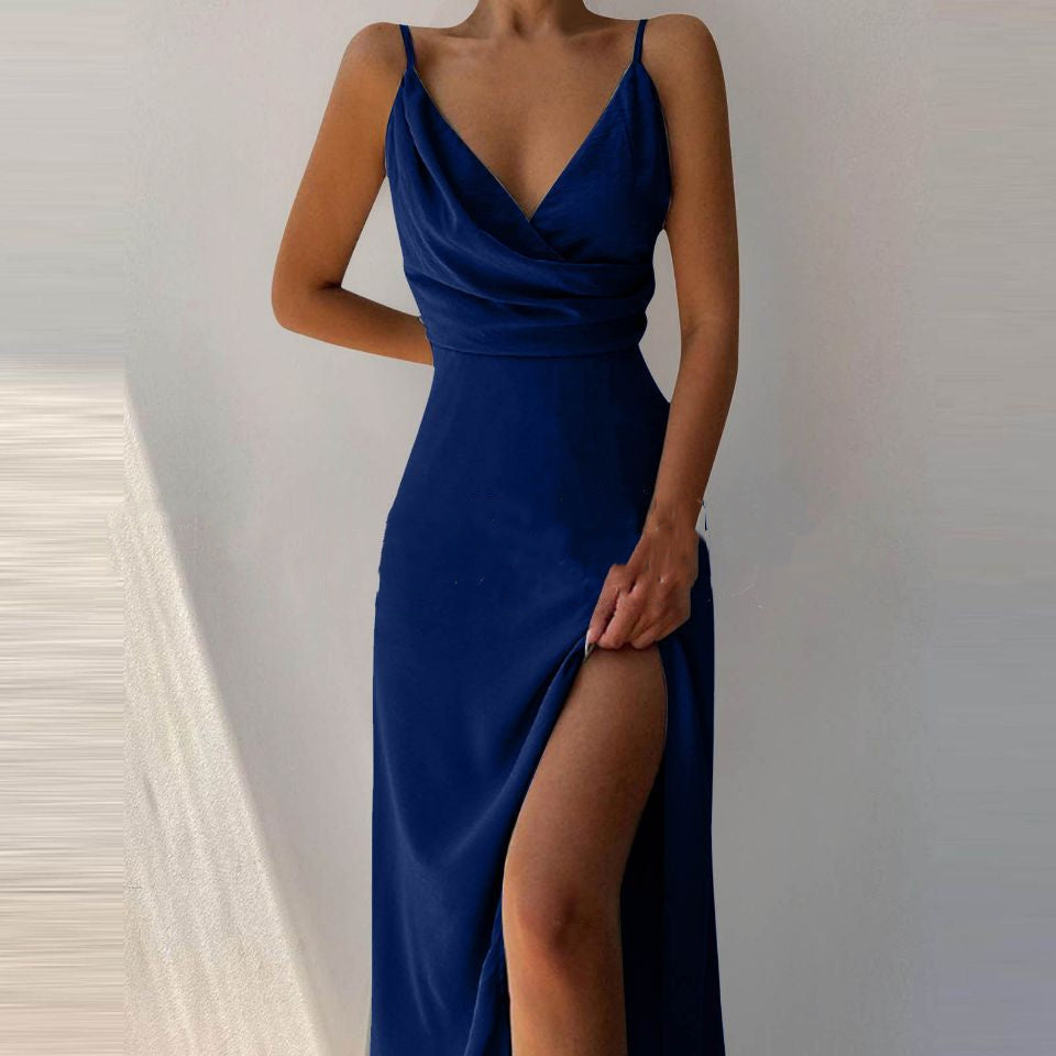 Vestido de verano con escote en V y abertura, sexy, ajustado, con tirantes, para mujer