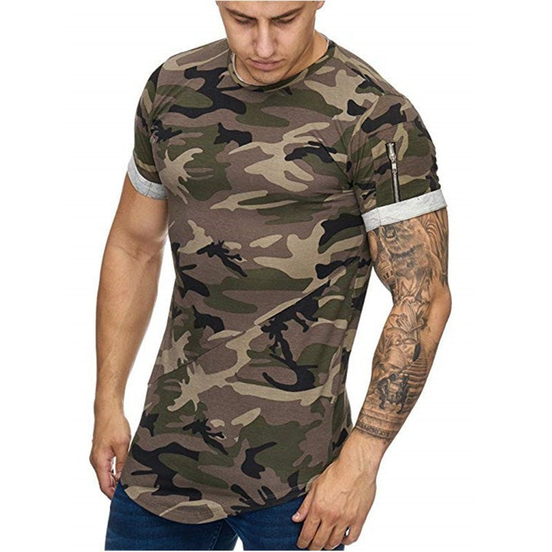 Camiseta de hombre con estampado de camuflaje degradado, informal, de manga corta