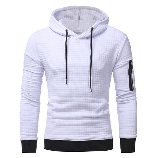 Sudadera con capucha para hombre con cremallera en el brazo, manga larga, ajustada