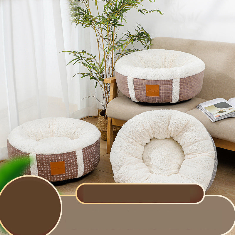 Cama para mascotas de lana de cordero súper suave y cálida para el invierno